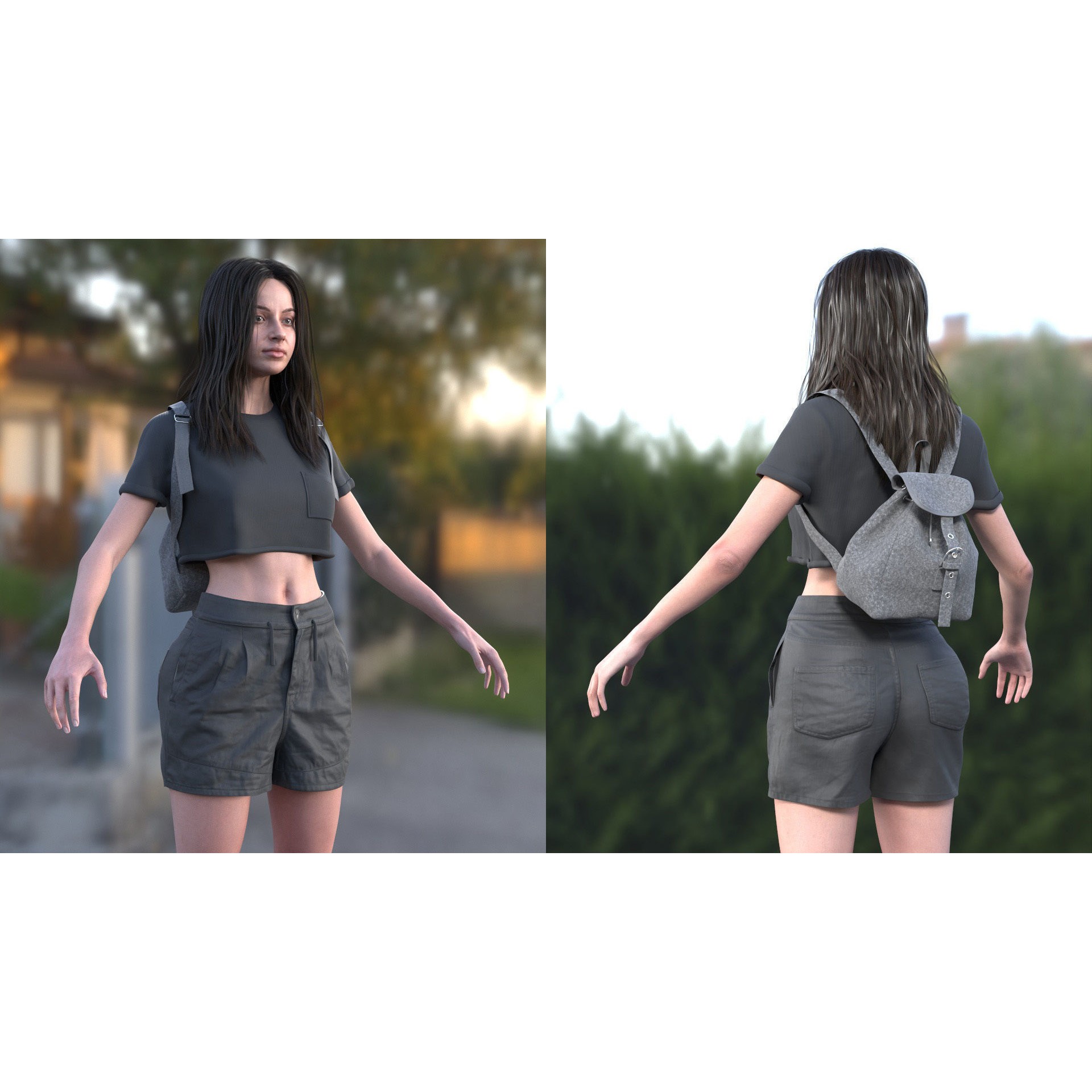 Woman - Summer Outfit - Low-Poly Game-Ready 3D Model - View 5