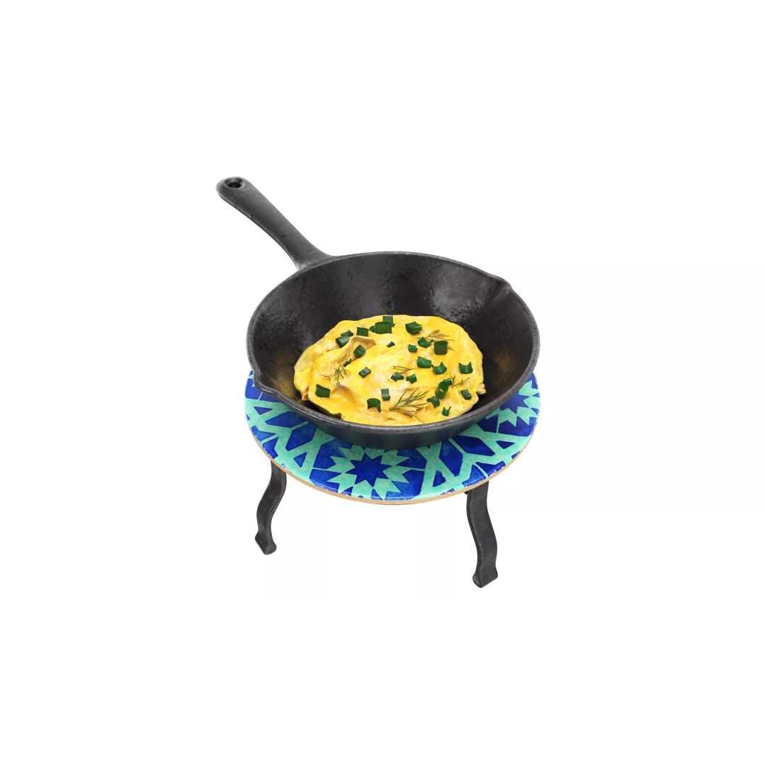 Omelette 3D Model – Realistic Skillet Cooking Asset, PBR Textures - View 2