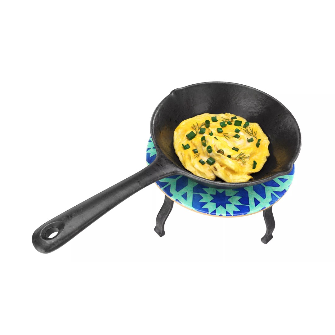 Omelette 3D Model – Realistic Skillet Cooking Asset, PBR Textures - View 4