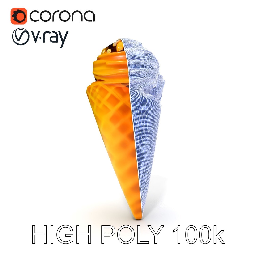 Realistic Ice Cream Cone 3D Model – Low Poly Game Asset, FBX