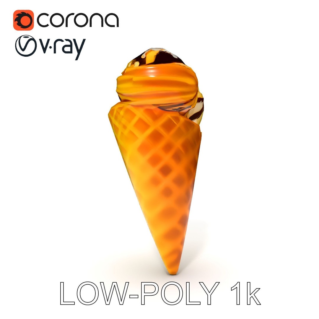 Realistic Ice Cream Cone 3D Model – Low Poly Game Asset, FBX - View 11