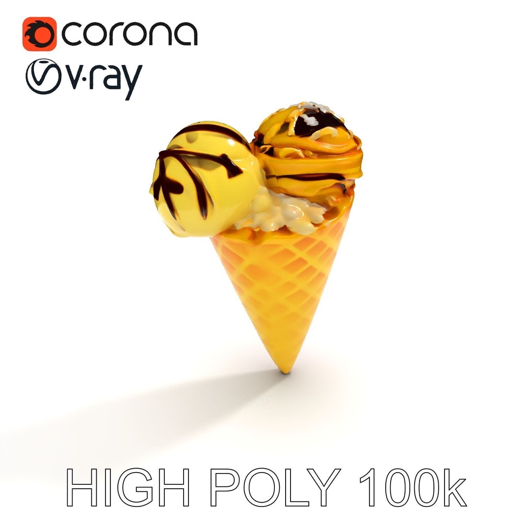 Realistic Ice Cream Cone 3D Model – Low Poly Game Asset, FBX - View 12