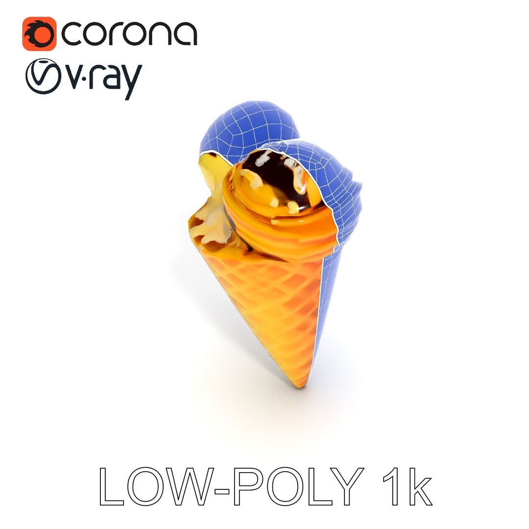 Realistic Ice Cream Cone 3D Model – Low Poly Game Asset, FBX - View 17