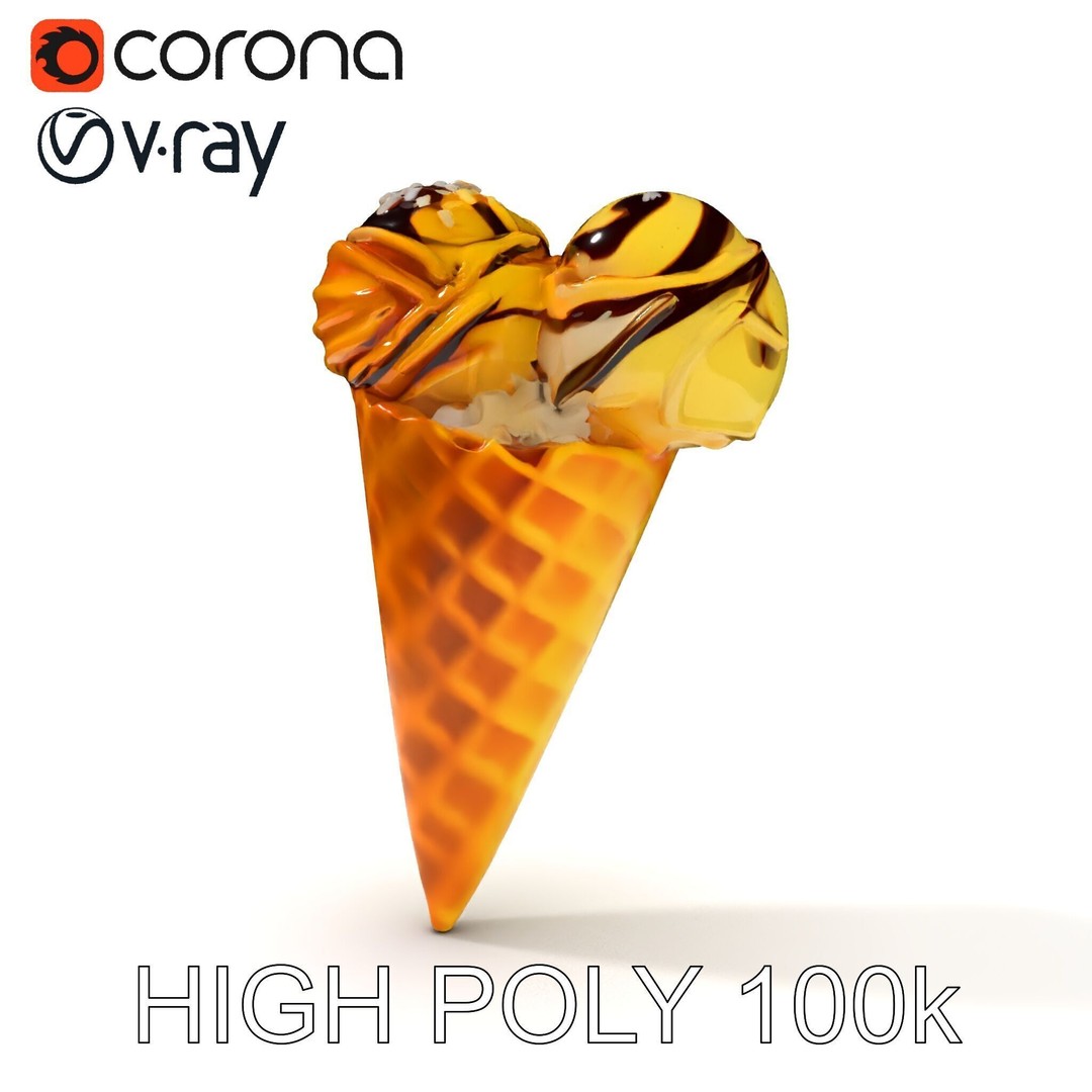 Realistic Ice Cream Cone 3D Model – Low Poly Game Asset, FBX - View 20