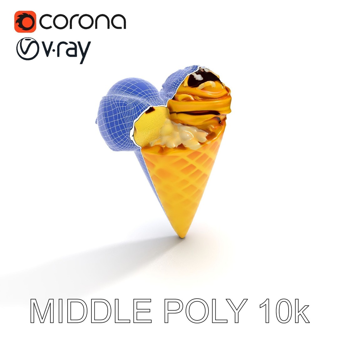 Realistic Ice Cream Cone 3D Model – Low Poly Game Asset, FBX - View 21