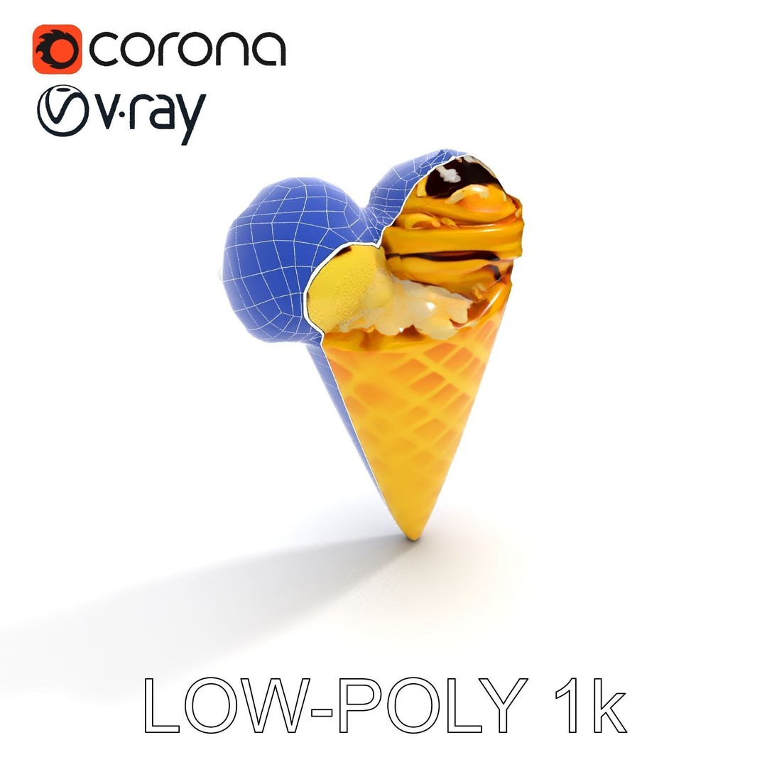 Realistic Ice Cream Cone 3D Model – Low Poly Game Asset, FBX - View 22