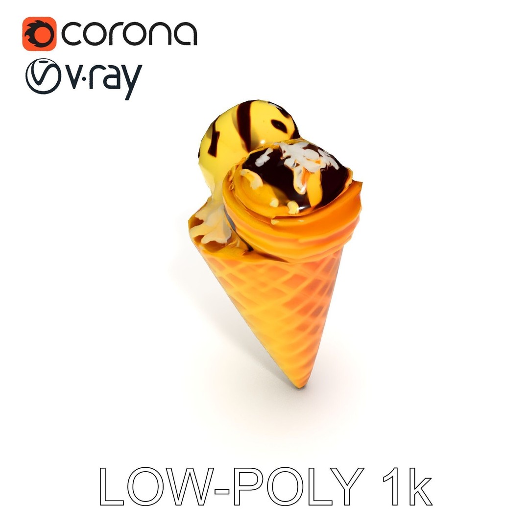 Realistic Ice Cream Cone 3D Model – Low Poly Game Asset, FBX - View 24