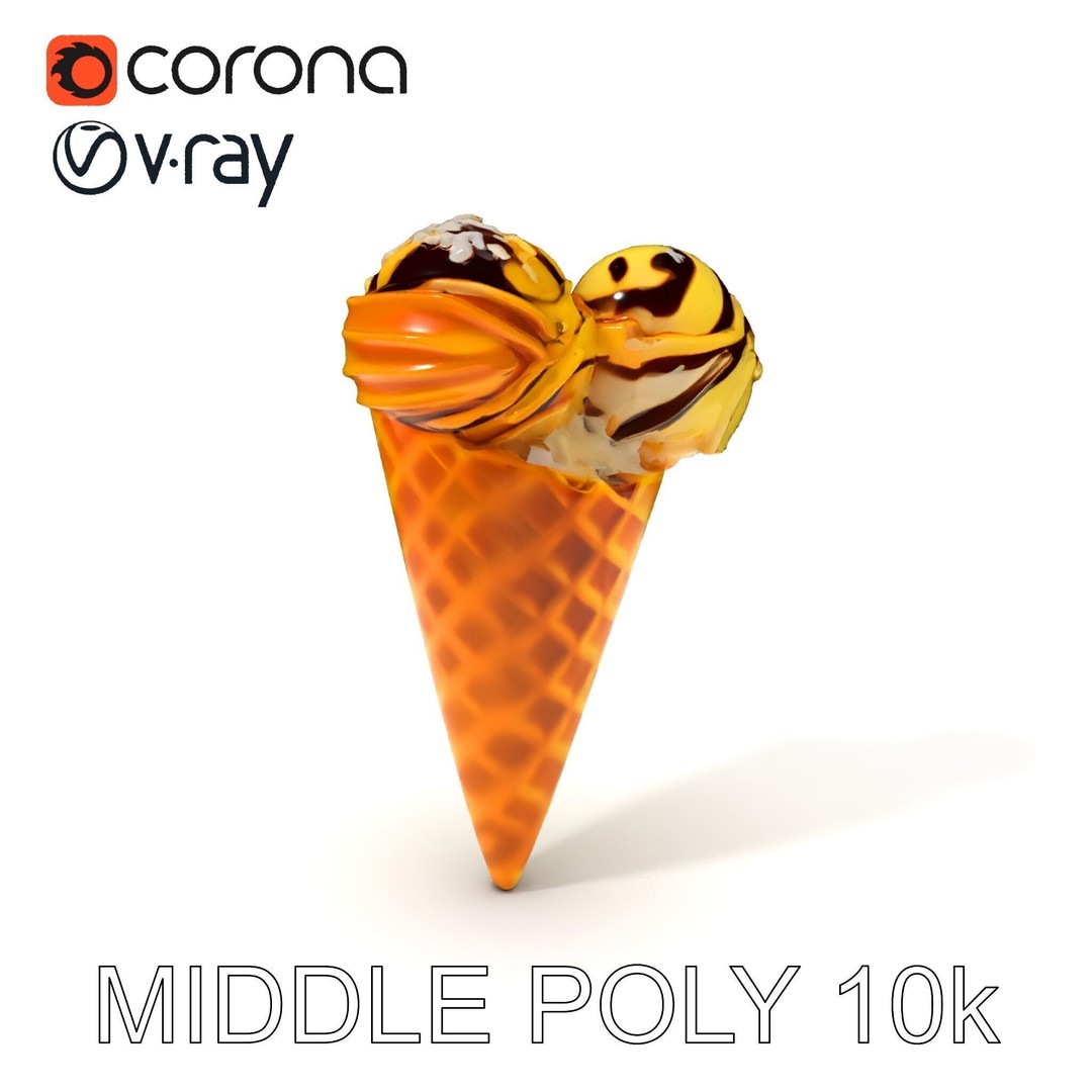 Realistic Ice Cream Cone 3D Model – Low Poly Game Asset, FBX - View 25