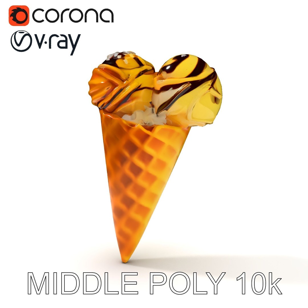 Realistic Ice Cream Cone 3D Model – Low Poly Game Asset, FBX - View 7