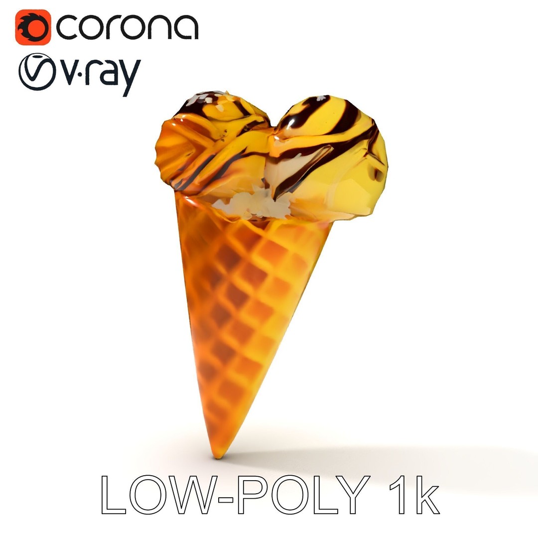 Realistic Ice Cream Cone 3D Model – Low Poly Game Asset, FBX - View 8