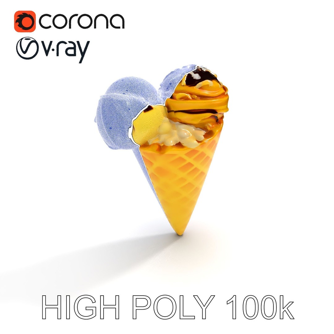Realistic Ice Cream Cone 3D Model – Low Poly Game Asset, FBX - View 9