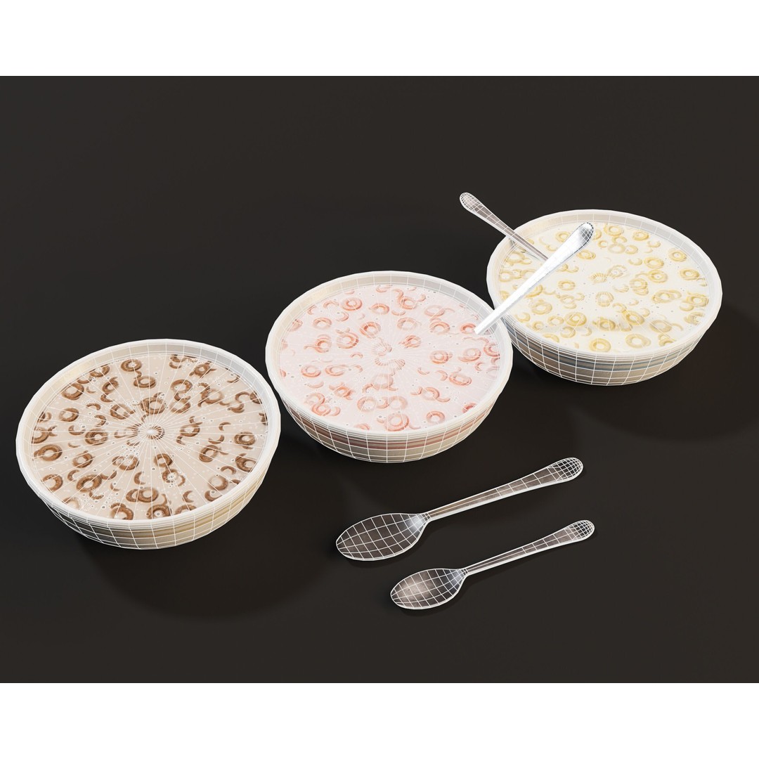 Cereal Bowl Set 3D Model – Low Poly PBR Asset, FBX, OBJ