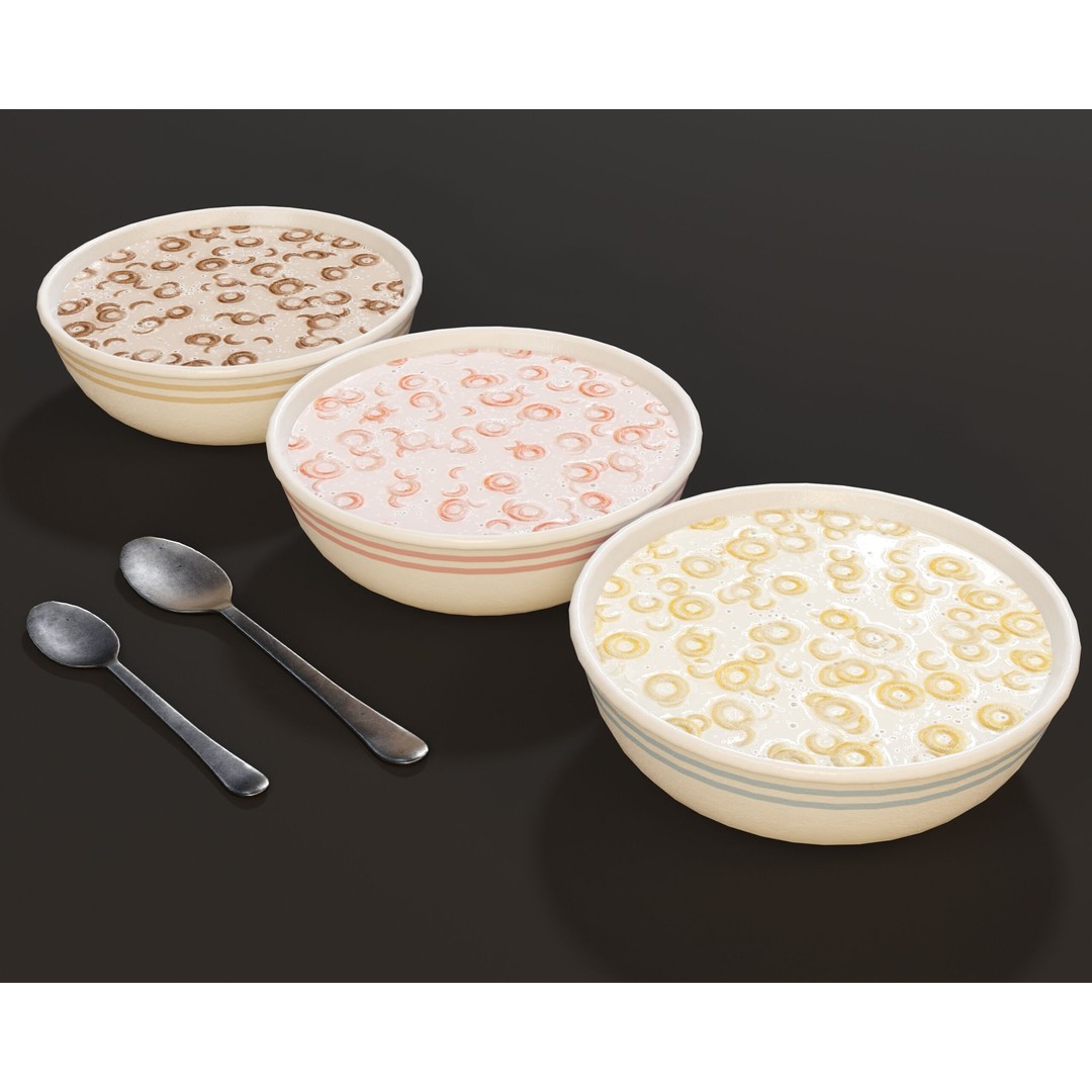 Cereal Bowl Set 3D Model – Low Poly PBR Asset, FBX, OBJ - View 10
