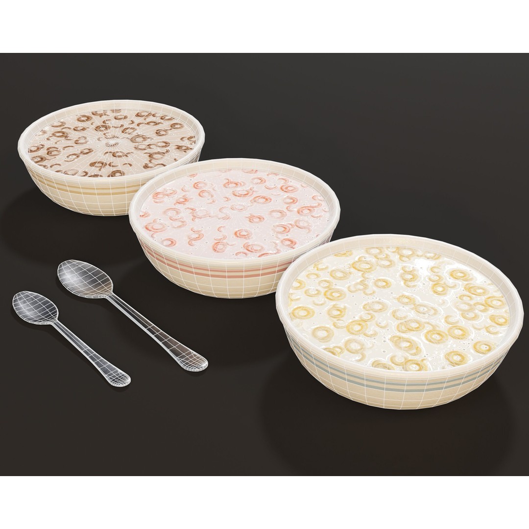 Cereal Bowl Set 3D Model – Low Poly PBR Asset, FBX, OBJ - View 11