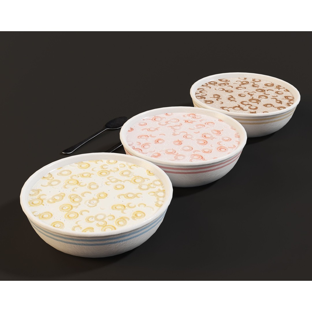 Cereal Bowl Set 3D Model – Low Poly PBR Asset, FBX, OBJ - View 12