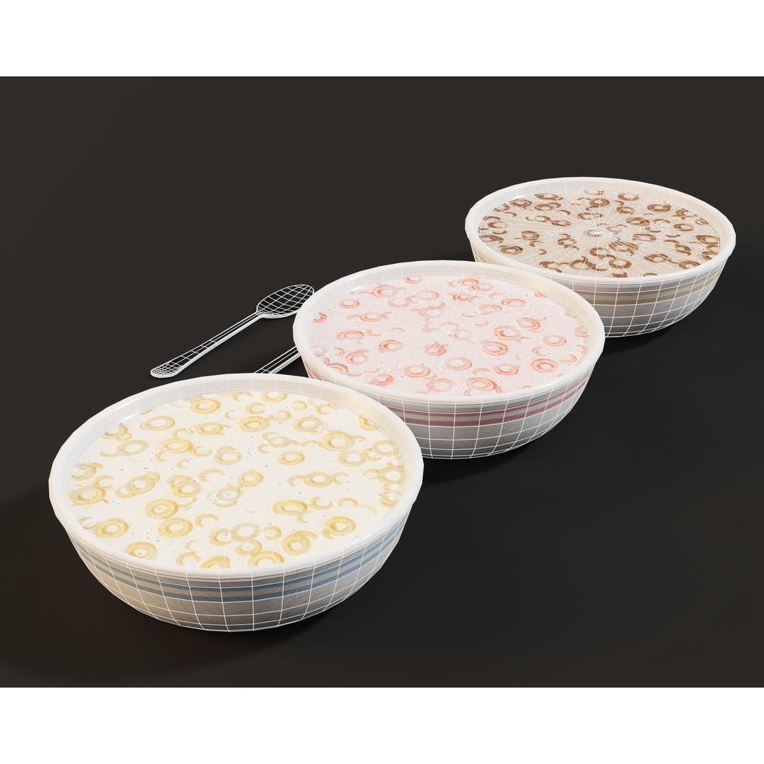 Cereal Bowl Set 3D Model – Low Poly PBR Asset, FBX, OBJ - View 13