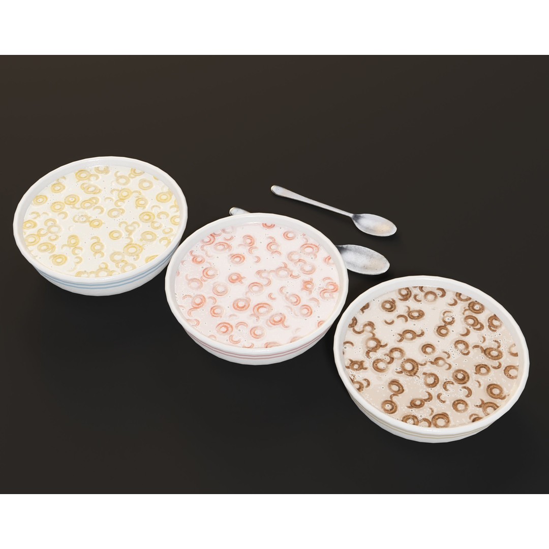 Cereal Bowl Set 3D Model – Low Poly PBR Asset, FBX, OBJ - View 14