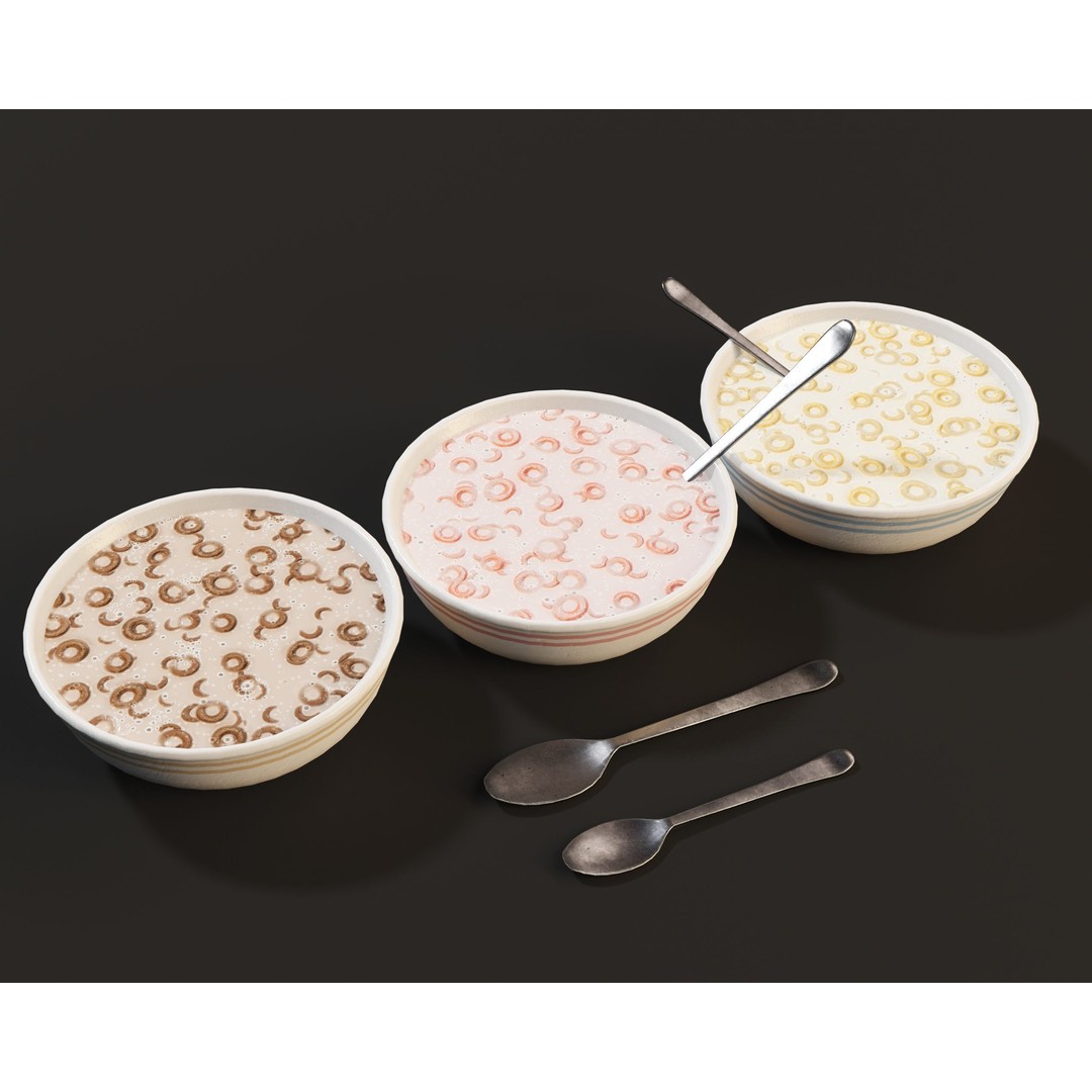 Cereal Bowl Set 3D Model – Low Poly PBR Asset, FBX, OBJ - View 16