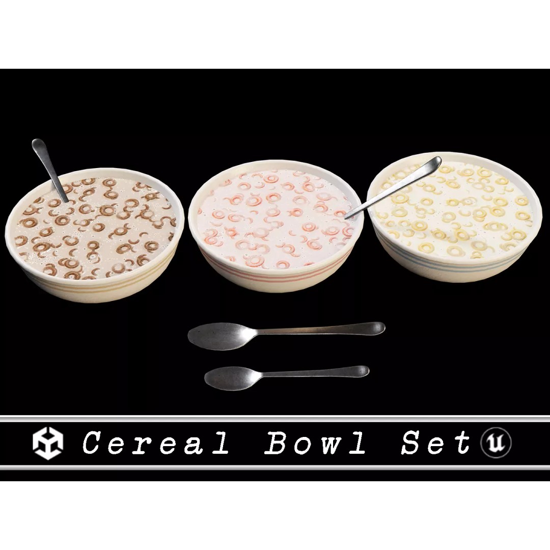 Cereal Bowl Set 3D Model – Low Poly PBR Asset, FBX, OBJ - View 2