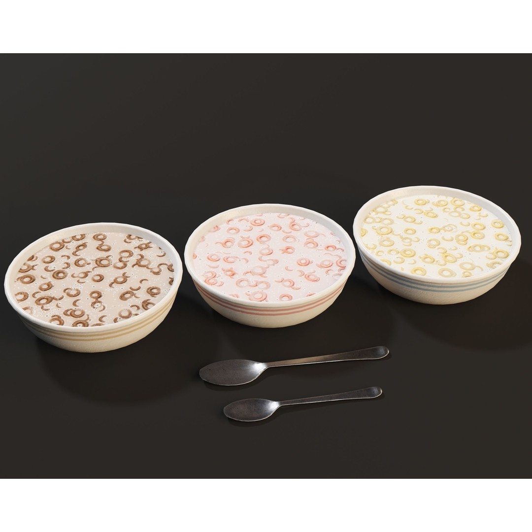 Cereal Bowl Set 3D Model – Low Poly PBR Asset, FBX, OBJ - View 3