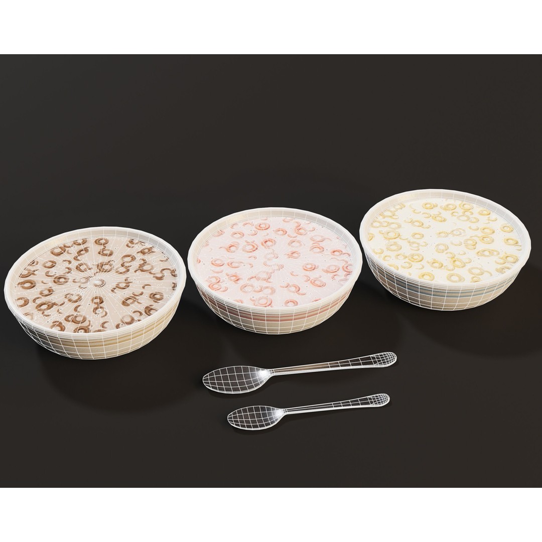 Cereal Bowl Set 3D Model – Low Poly PBR Asset, FBX, OBJ - View 4