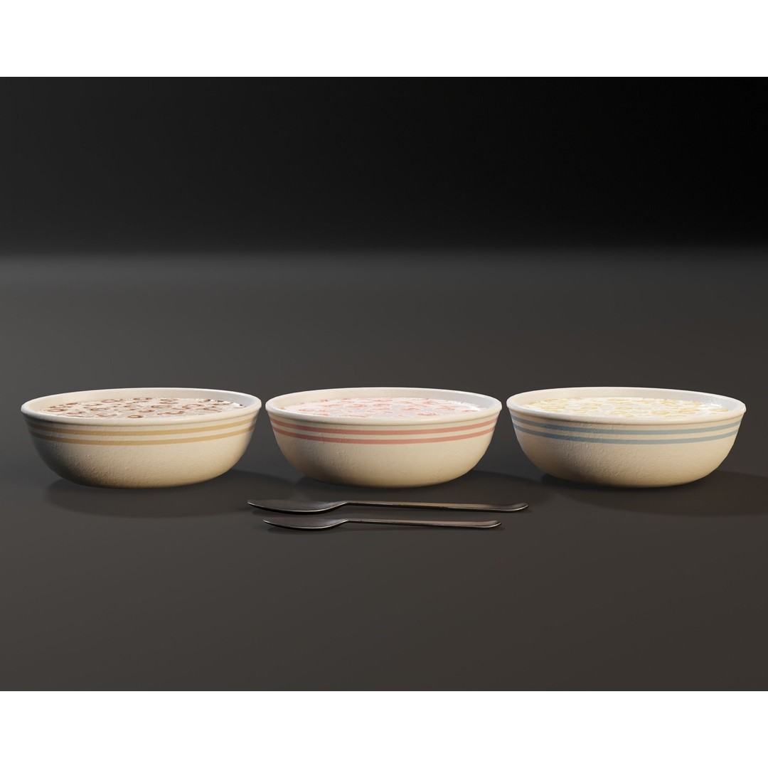 Cereal Bowl Set 3D Model – Low Poly PBR Asset, FBX, OBJ - View 6