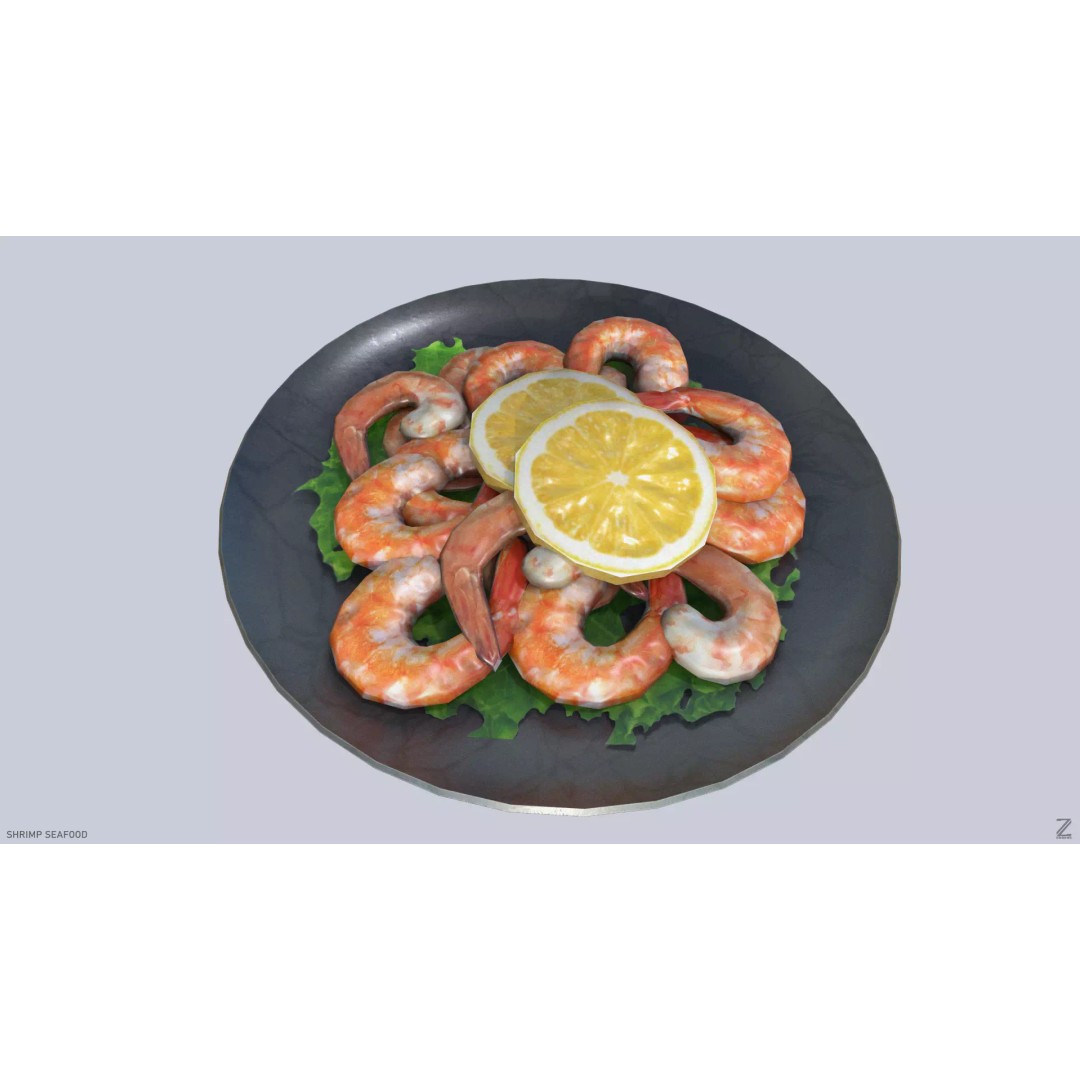 Shrimp 3D Model – Low Poly Seafood Asset, PBR Textures, FBX - View 2