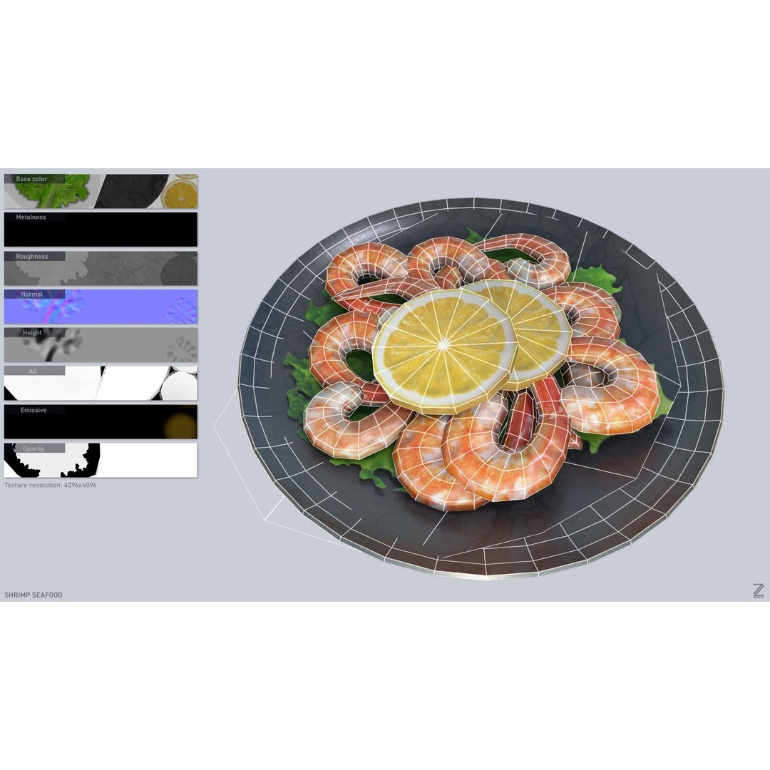 Shrimp 3D Model – Low Poly Seafood Asset, PBR Textures, FBX - View 3