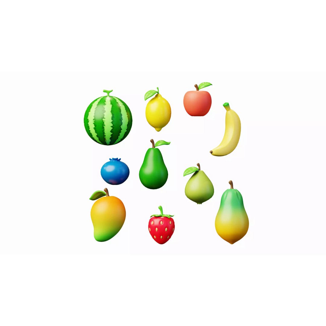 10 Fruits Pack 3D Model – Stylized Cartoon Low Poly, FBX, Blender - View 2