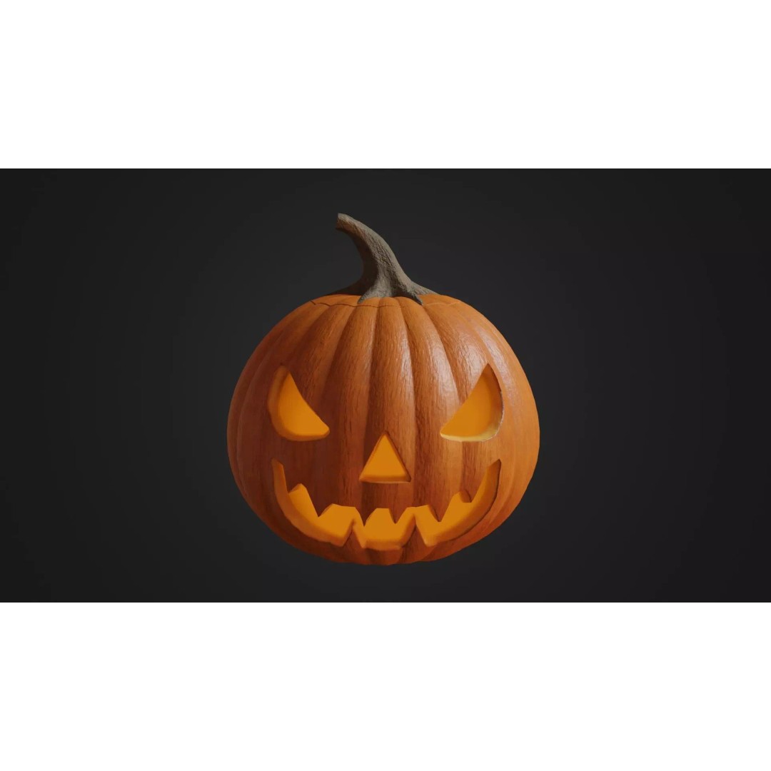 Halloween Pumpkin 3D Model – Low Poly Game Asset, FBX, PBR Textures - View 2