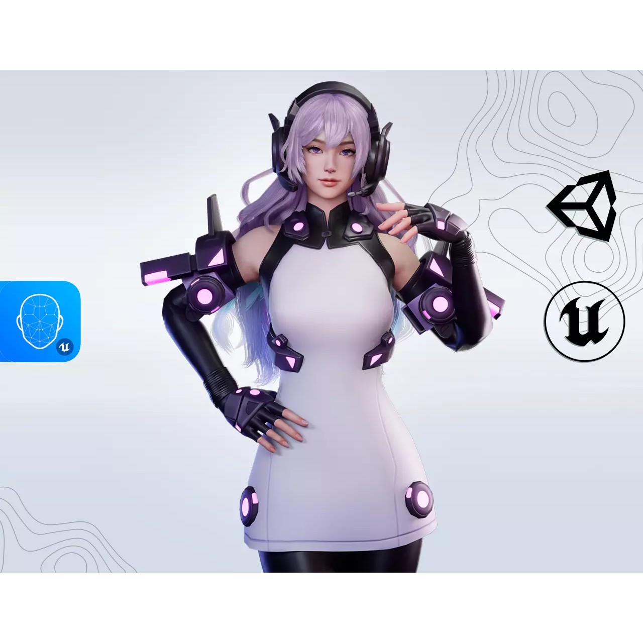 Cyber Operator Girl Ophelia - Low-Poly Game-Ready 3D Model - View 2