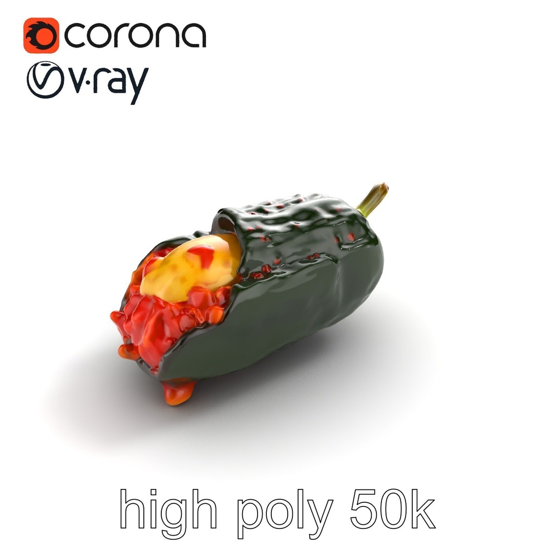 Chile Relleno 3D Model – Low Poly Culinary Asset, FBX, PBR Textures - View 21