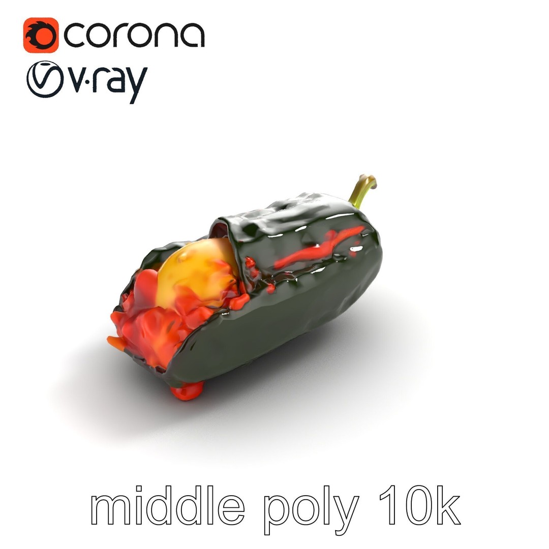 Chile Relleno 3D Model – Low Poly Culinary Asset, FBX, PBR Textures - View 9