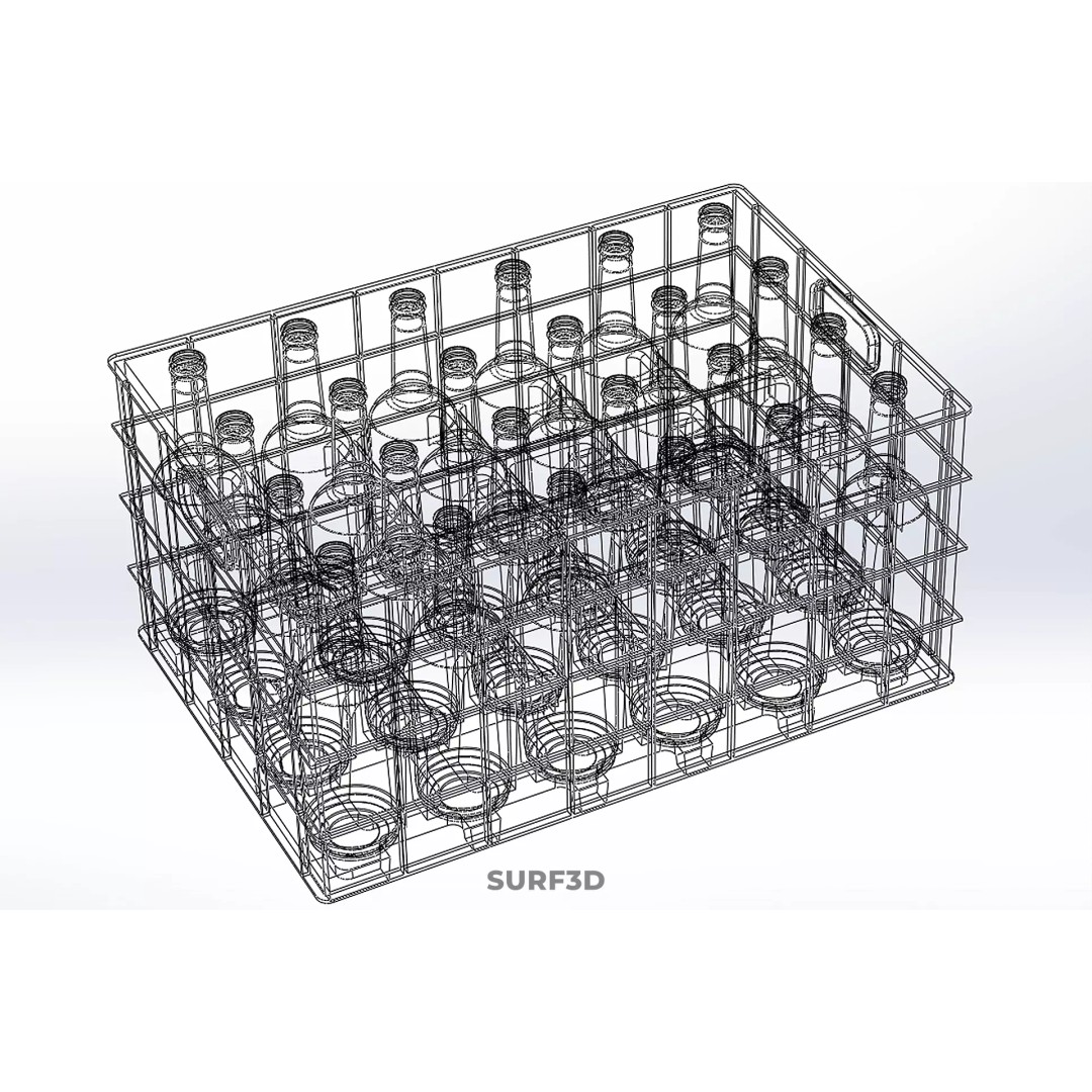 Green Bottles Drink Crate 3D Model – Durable Storage Array, FBX