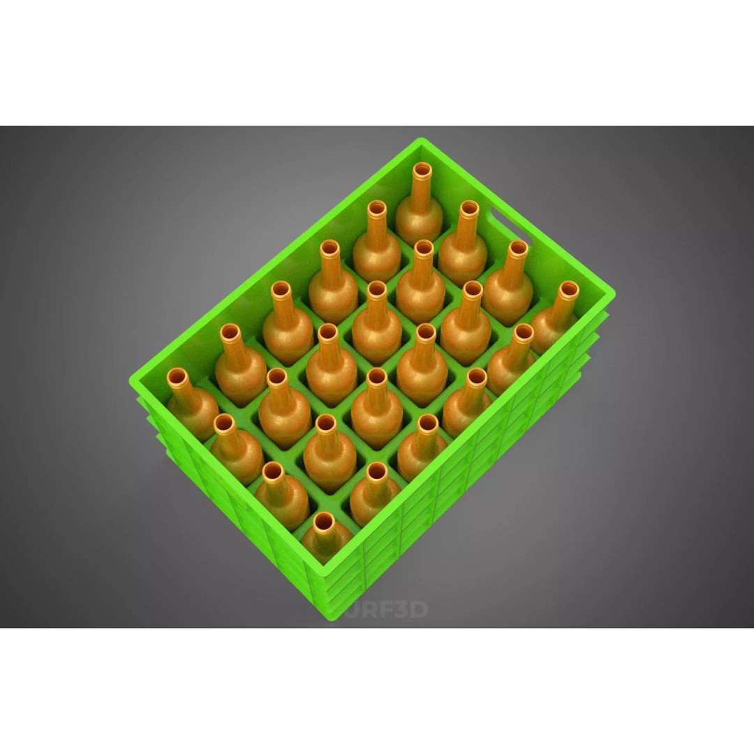 Green Bottles Drink Crate 3D Model – Durable Storage Array, FBX - View 11