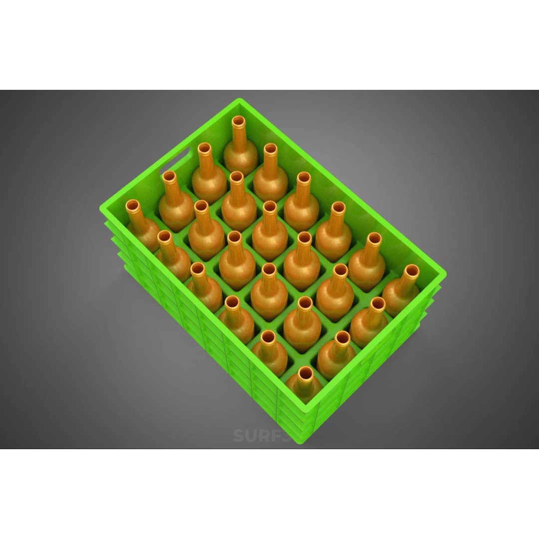 Green Bottles Drink Crate 3D Model – Durable Storage Array, FBX - View 13