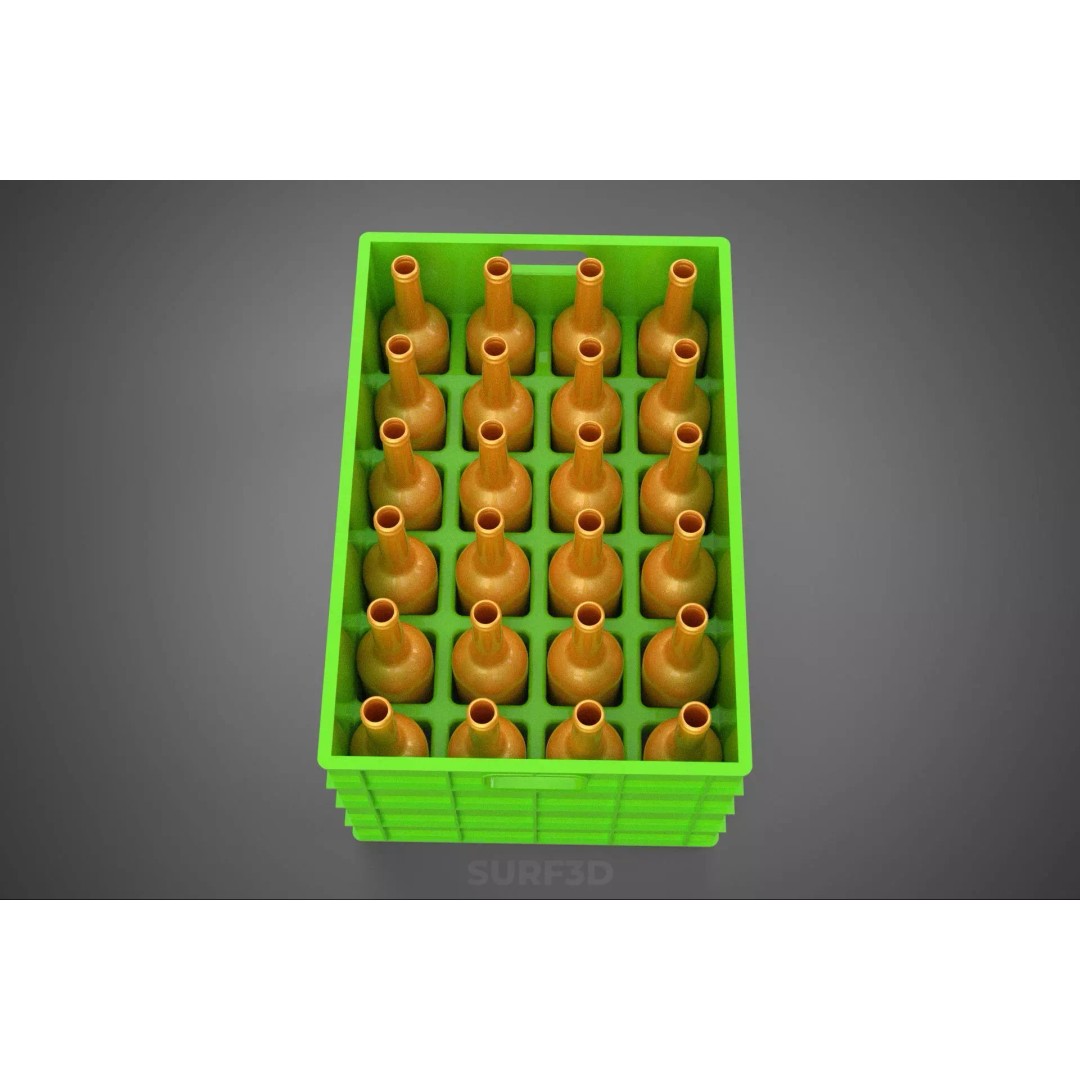 Green Bottles Drink Crate 3D Model – Durable Storage Array, FBX - View 14
