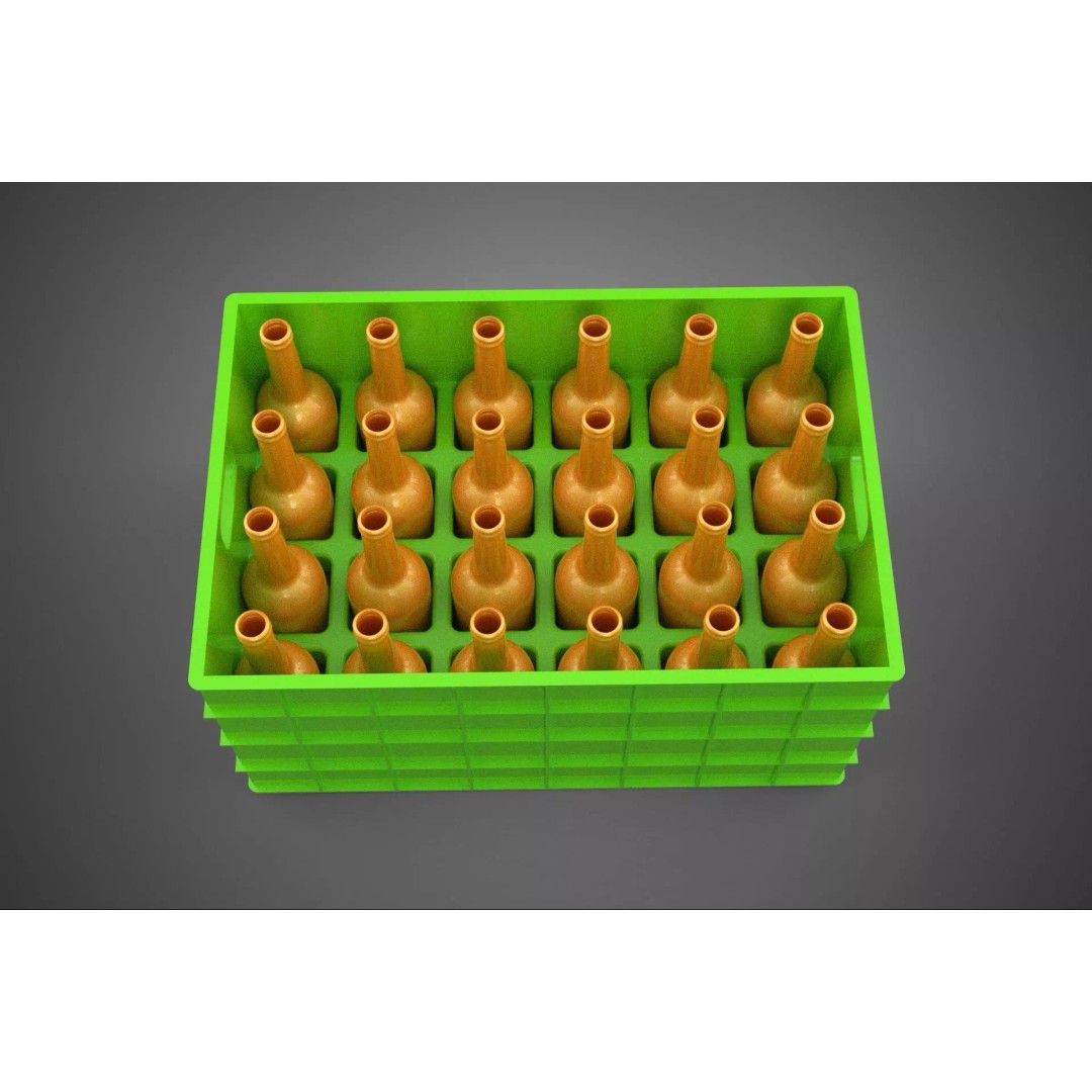 Green Bottles Drink Crate 3D Model – Durable Storage Array, FBX - View 2