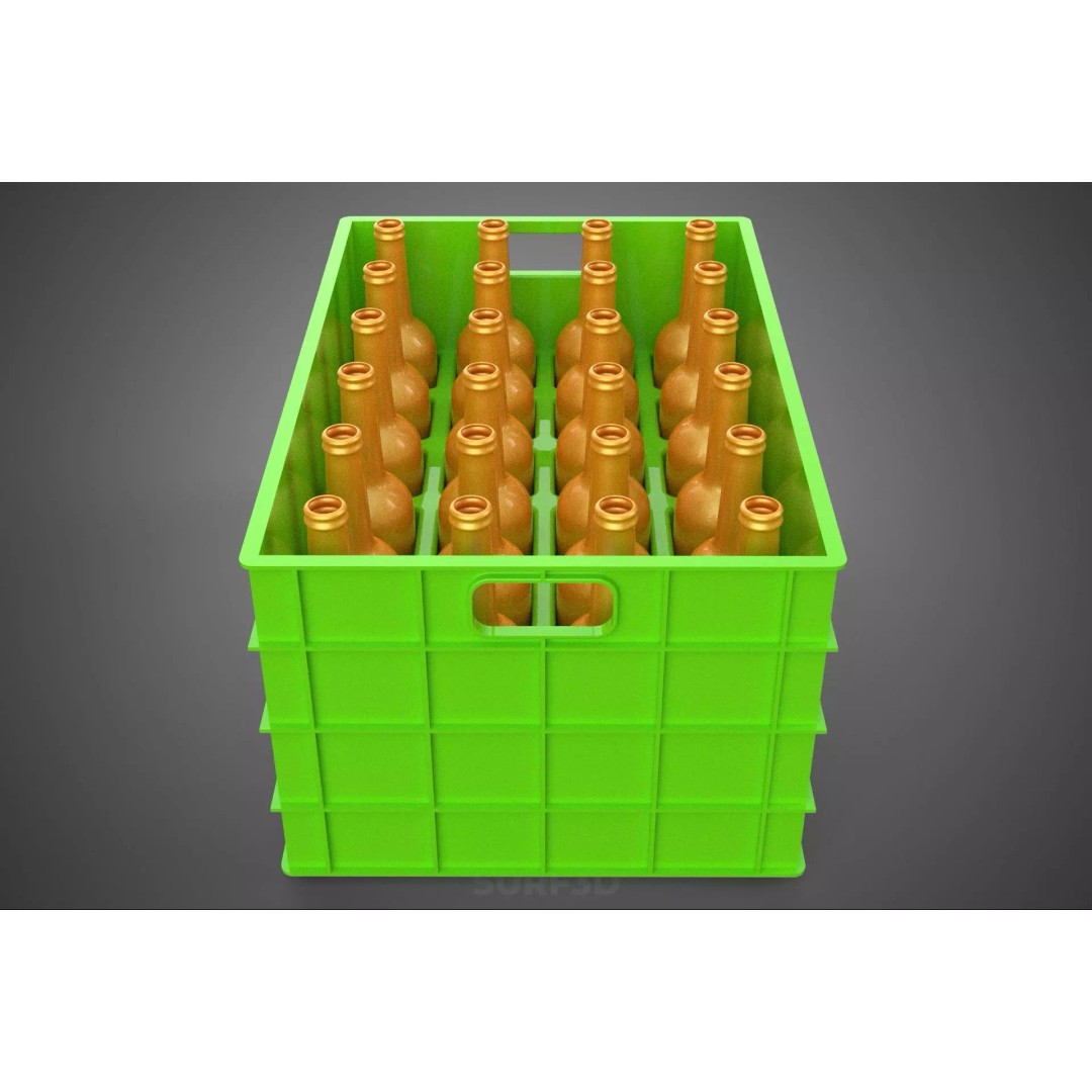 Green Bottles Drink Crate 3D Model – Durable Storage Array, FBX - View 23