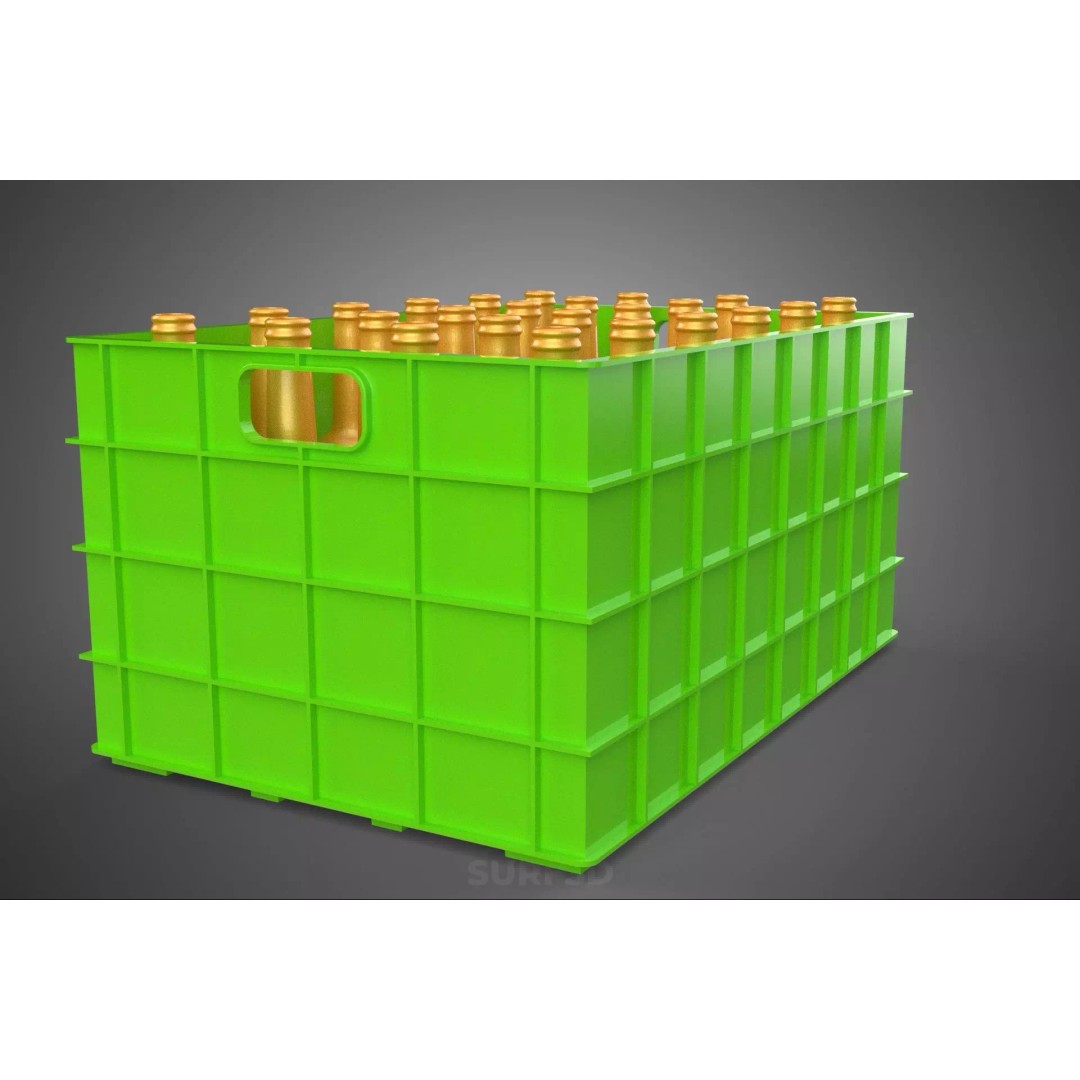 Green Bottles Drink Crate 3D Model – Durable Storage Array, FBX - View 24