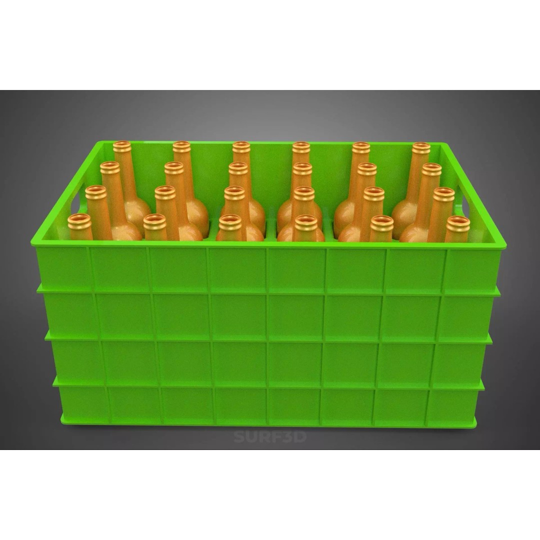 Green Bottles Drink Crate 3D Model – Durable Storage Array, FBX - View 25