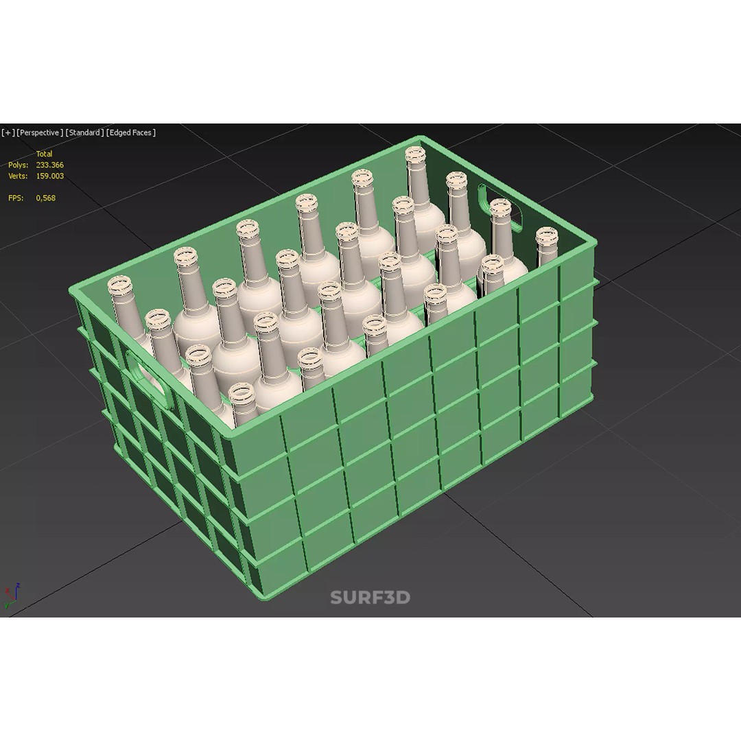 Green Bottles Drink Crate 3D Model – Durable Storage Array, FBX - View 27