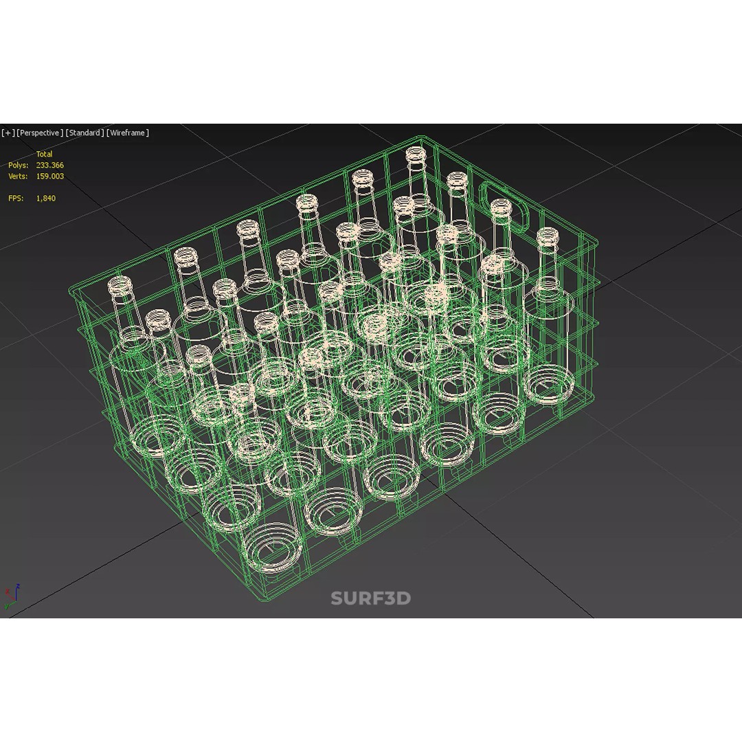 Green Bottles Drink Crate 3D Model – Durable Storage Array, FBX - View 28