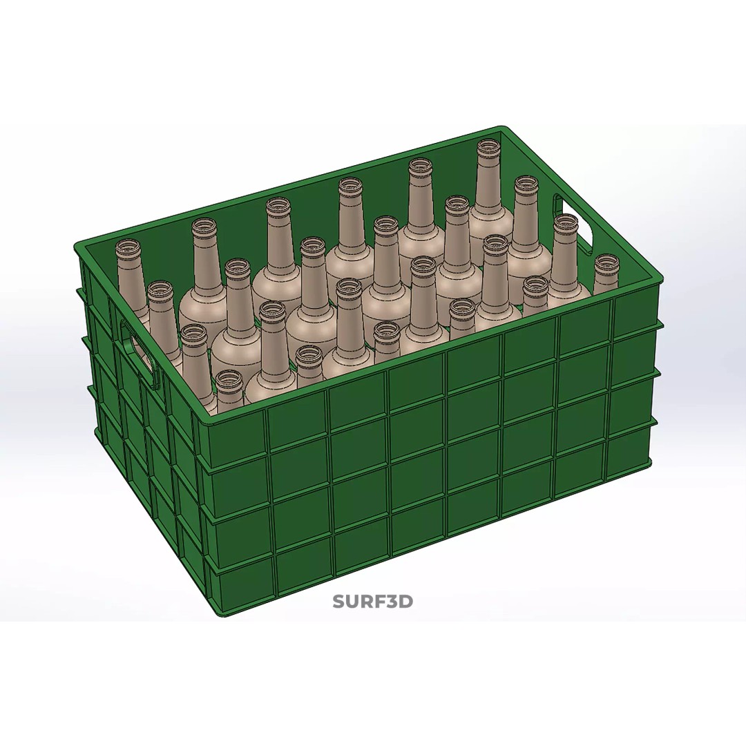 Green Bottles Drink Crate 3D Model – Durable Storage Array, FBX - View 29