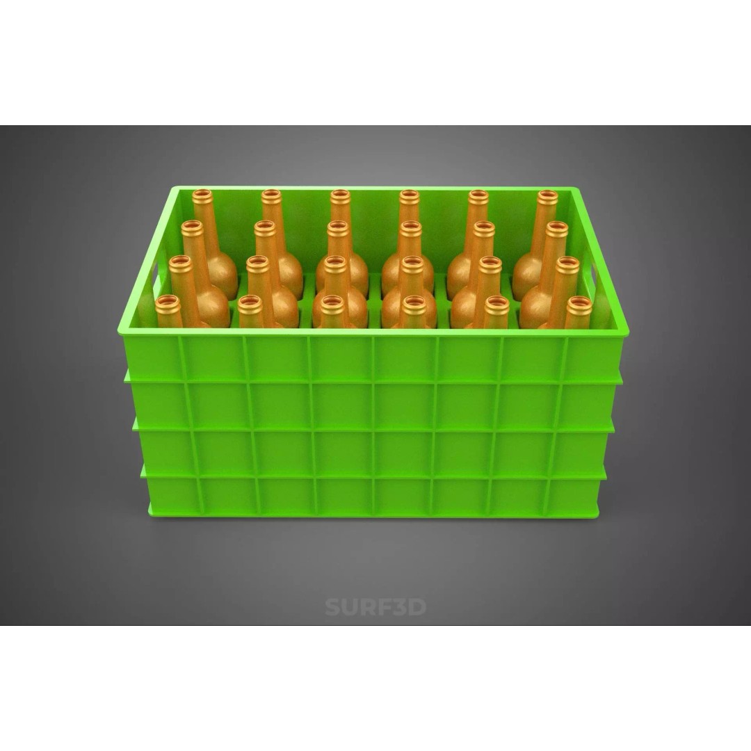 Green Bottles Drink Crate 3D Model – Durable Storage Array, FBX - View 4