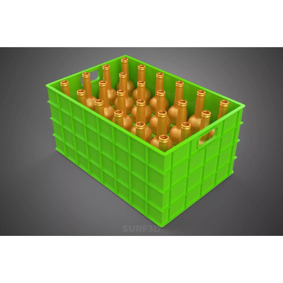 Green Bottles Drink Crate 3D Model – Durable Storage Array, FBX - View 5