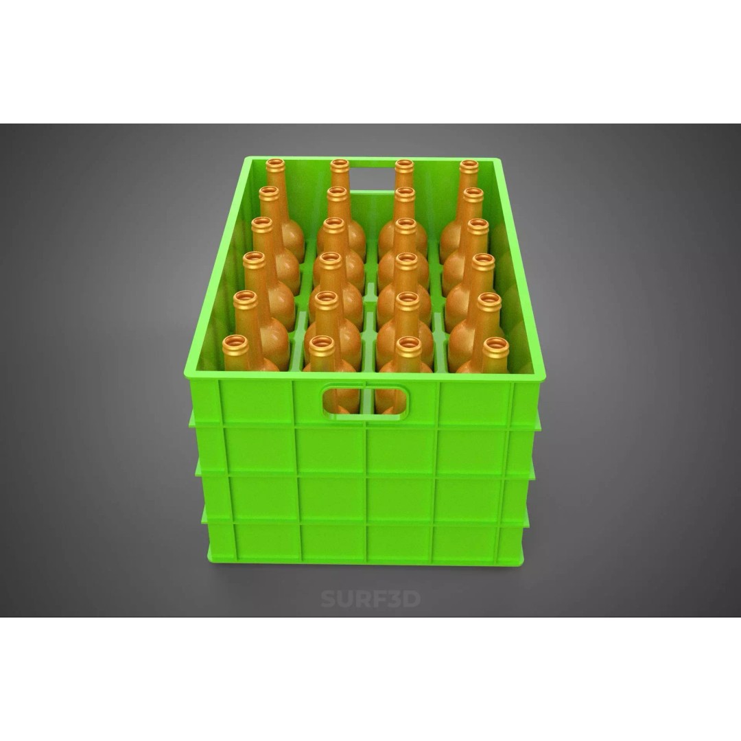 Green Bottles Drink Crate 3D Model – Durable Storage Array, FBX - View 6