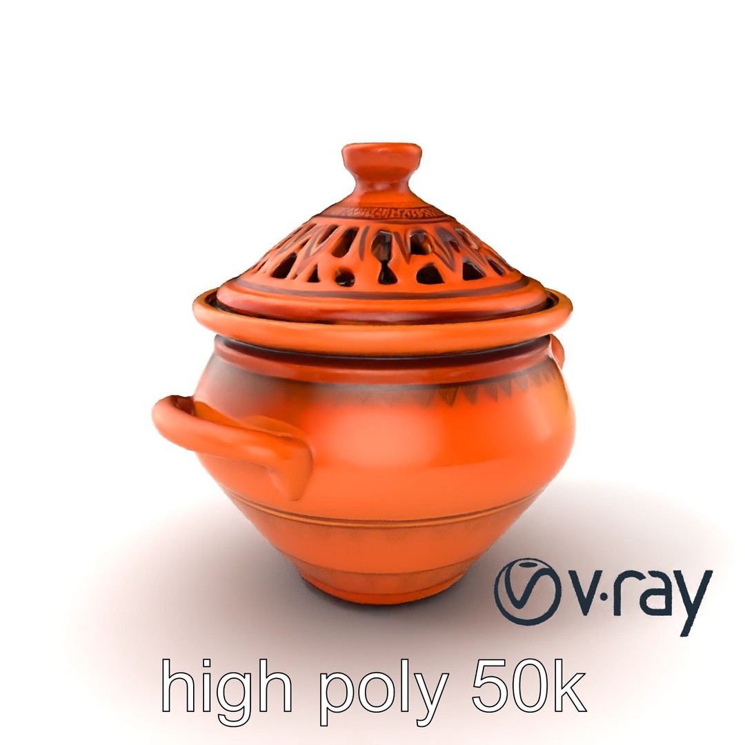 North African Tagine Pot 3D Model – Low Poly Artisanal Design, FBX - View 3