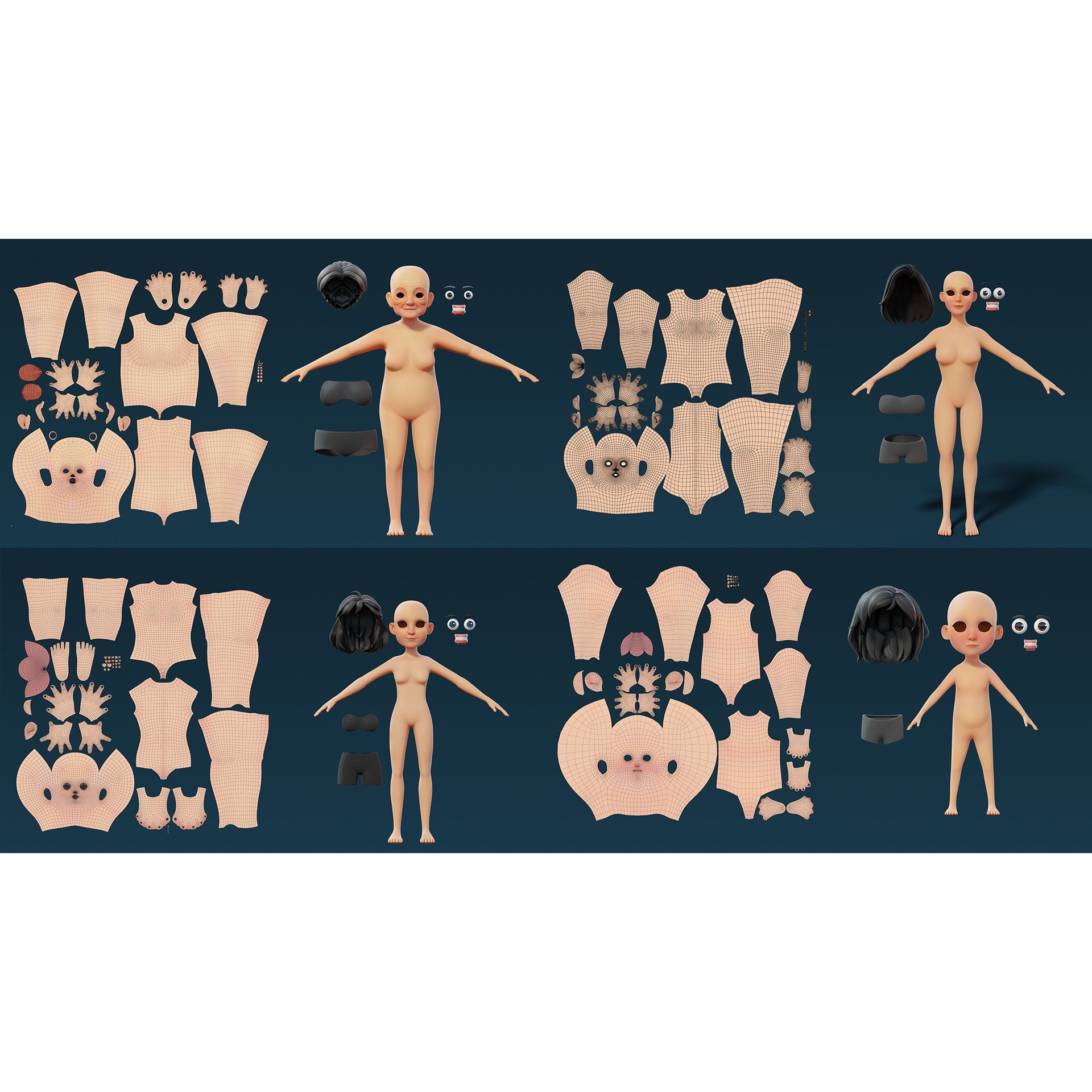 Cartoon Base Mesh Family Pack - Game-Ready 3D Model - View 10