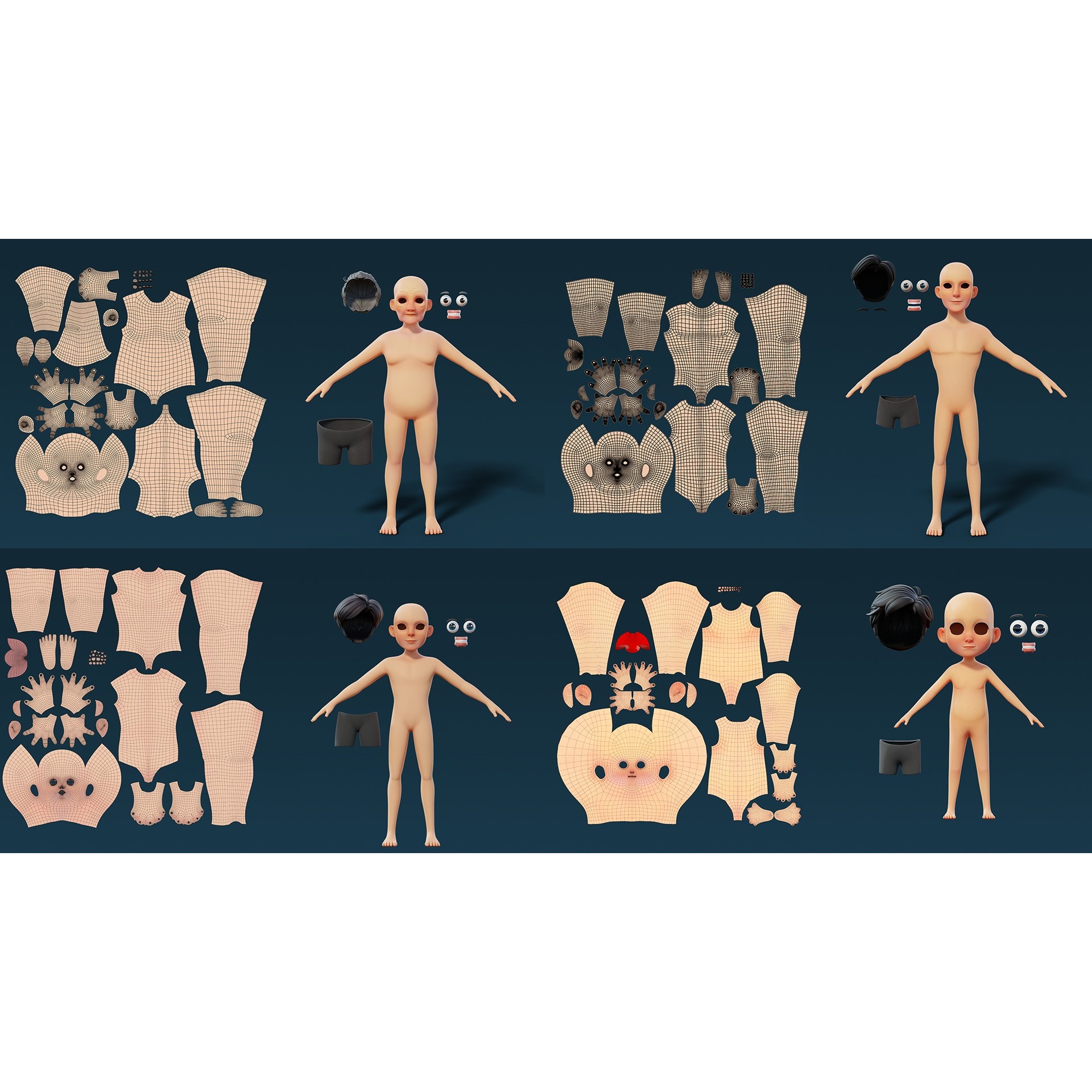 Cartoon Base Mesh Family Pack - Game-Ready 3D Model - View 11